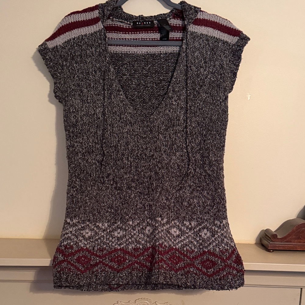 Axcess Burgundy and Charcoal V-Neck Sweater